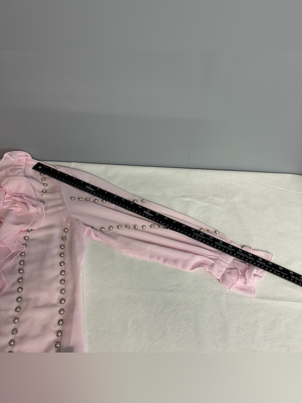 Boston Proper Parisian Pearl Embellished Ruffle Blouse/Cami Pink Sheer Sz L Flaw - Picture 10 of 16
